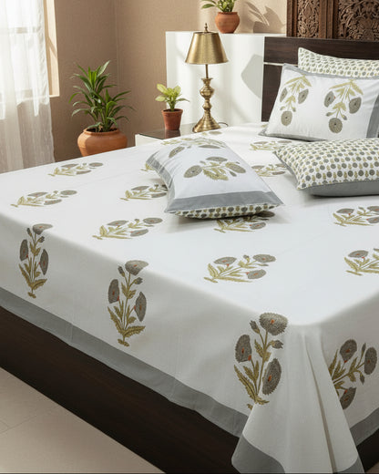 Arunima grey floral pure cotton bedsheet – front view