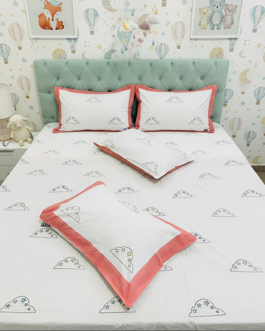 Baadal hand block Soft Fine Cotton kids bedsheet – styled view