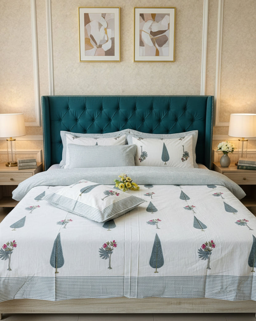 Bagh - Percale Cotton Bedsheet | Blue