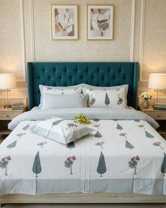 Bagh - Percale Cotton Bedsheet | Blue