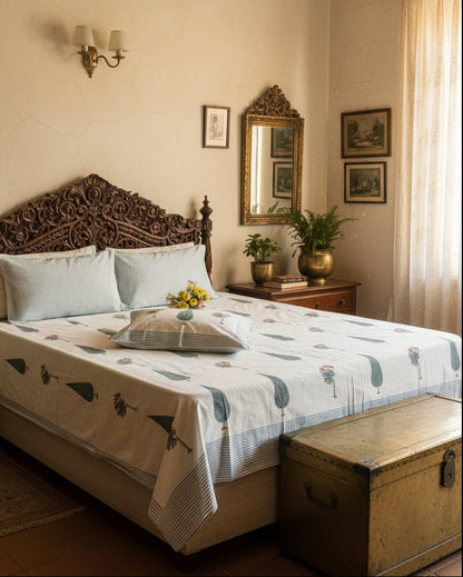 Bagh blue floral pure cotton bedsheet – front view