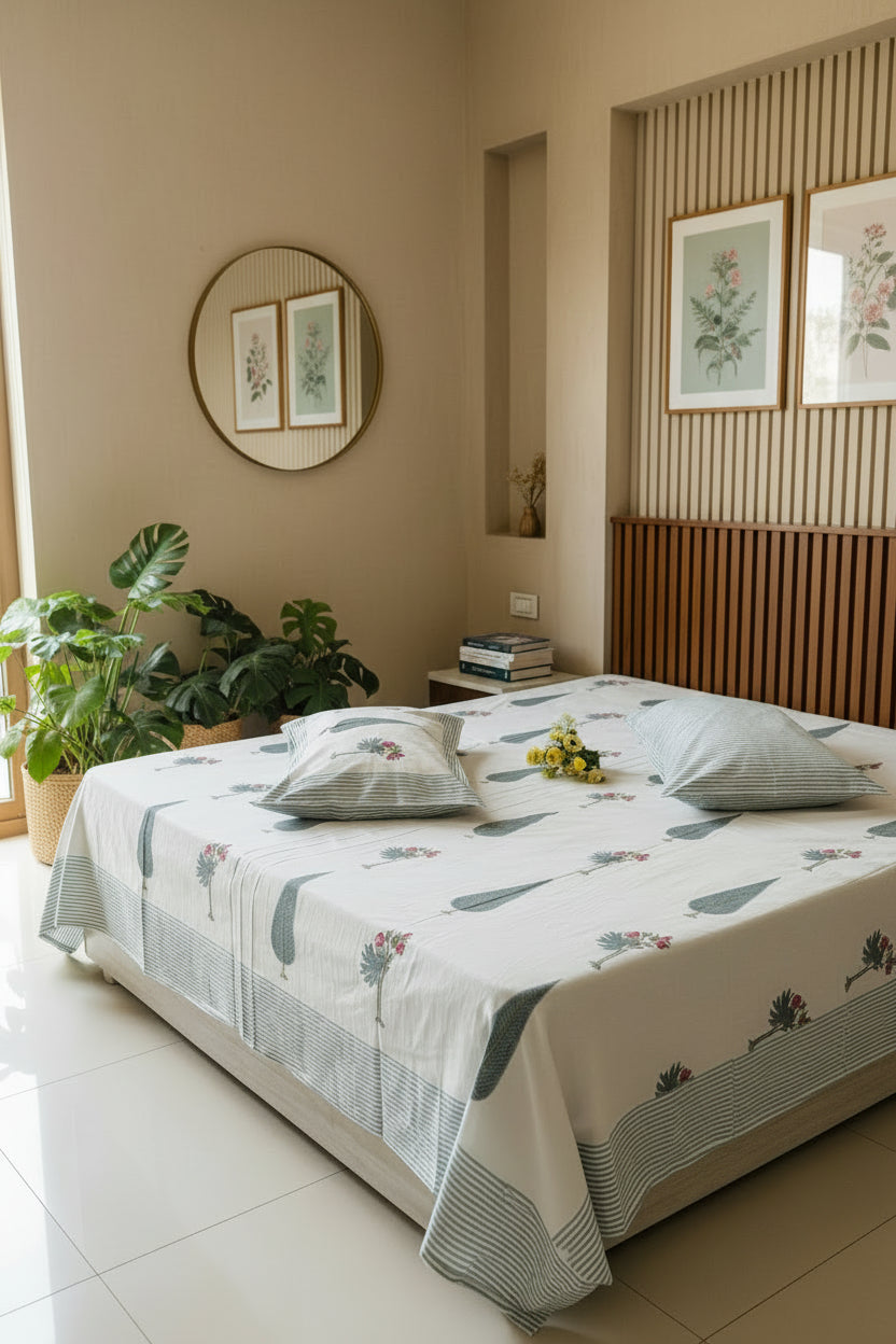 Bagh - Percale Cotton Bedsheet | Blue