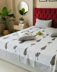 Bagh - Percale Cotton Bedsheet | Grey