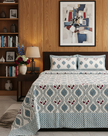 Bahaar blue Everyday Cotton bedsheet – styled view
