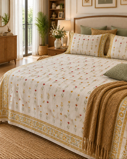 Basanti - Percale Cotton Bedsheet | Hand Block