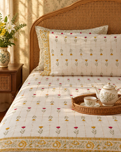 Basanti - Percale Cotton Bedsheet | Hand Block