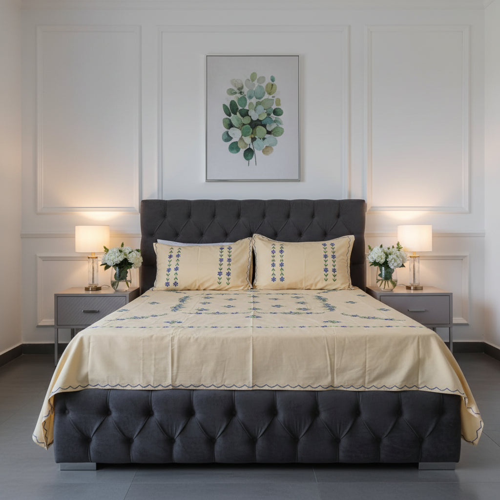 Resham - Soft Fine Cotton Bedsheet | Hand Embroidered