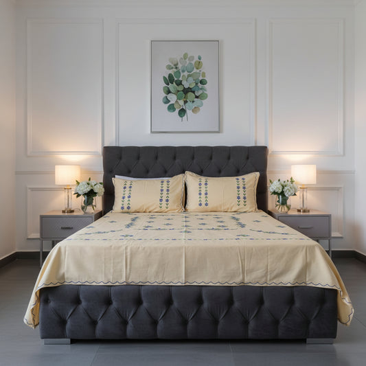 Resham - Soft Fine Cotton Bedsheet | Hand Embroidered