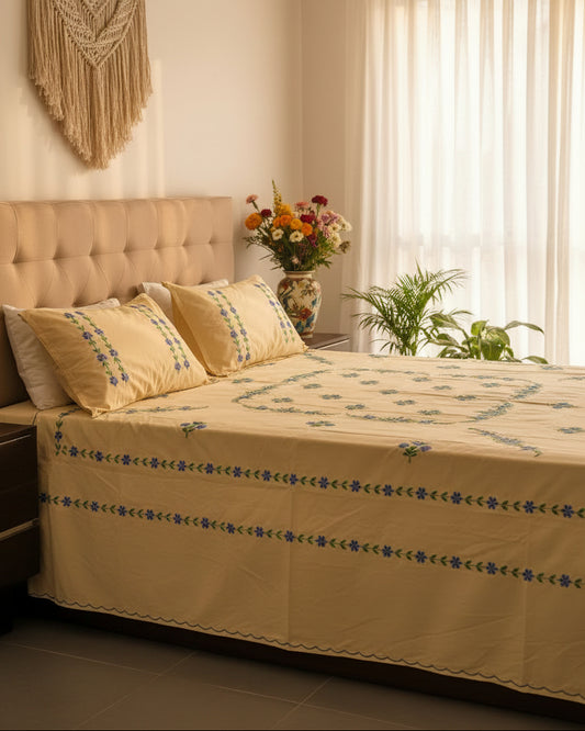 Resham - Soft Fine Cotton Bedsheet | Hand Embroidered