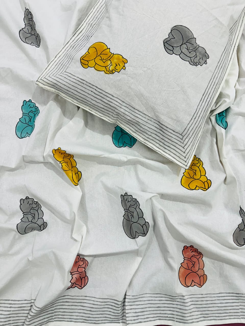 Bhalu - The Gummy Bear Bedsheet | Hand Block | Soft Fine Cotton