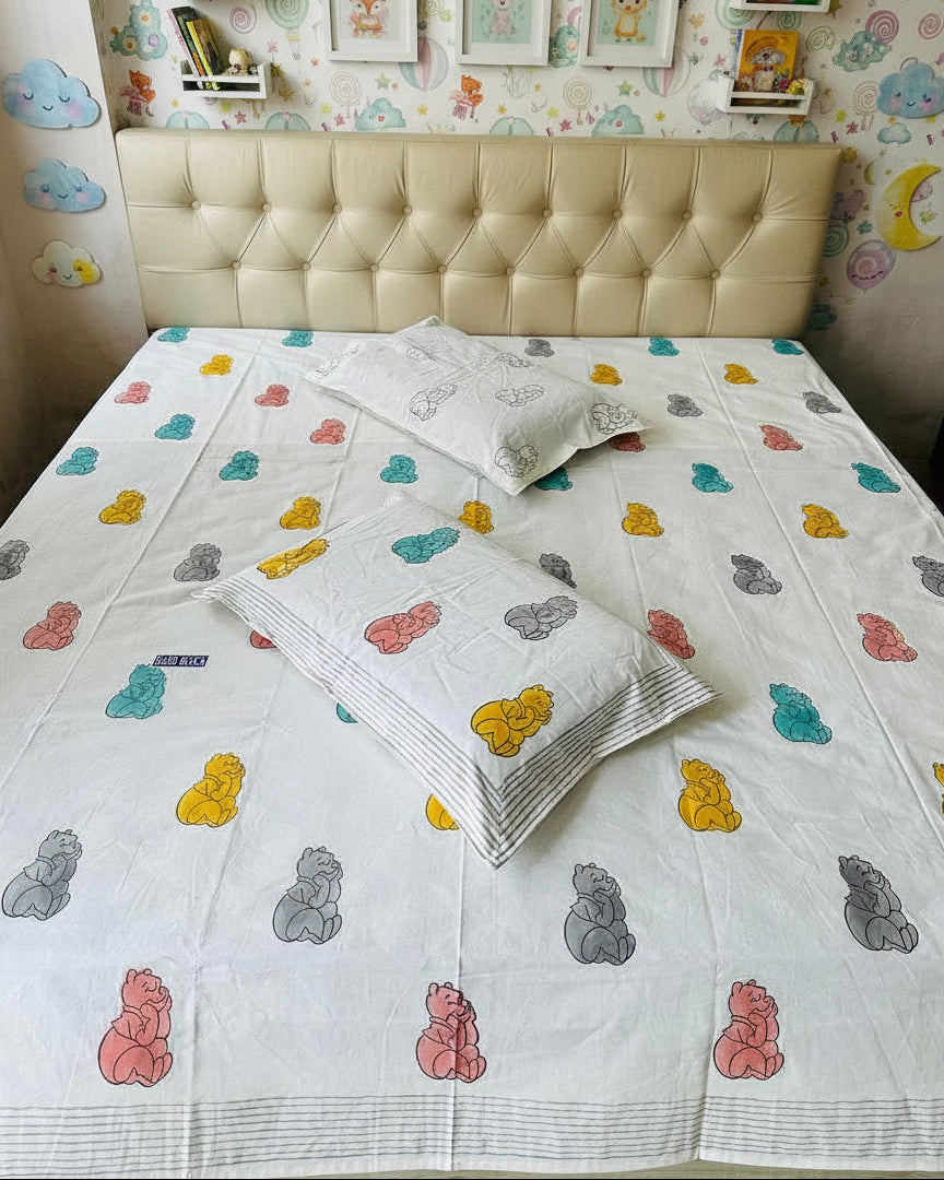 Bhalu hand block Soft Fine Cotton kids bedsheet – front view