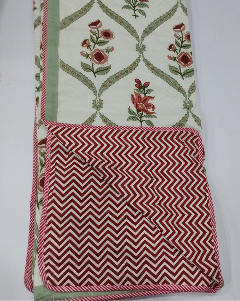 Bougainvillea red floral reversible mulmul cotton dohar – alternate view