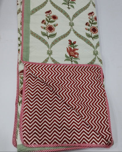 Bougainvillea red floral reversible mulmul cotton dohar – alternate view