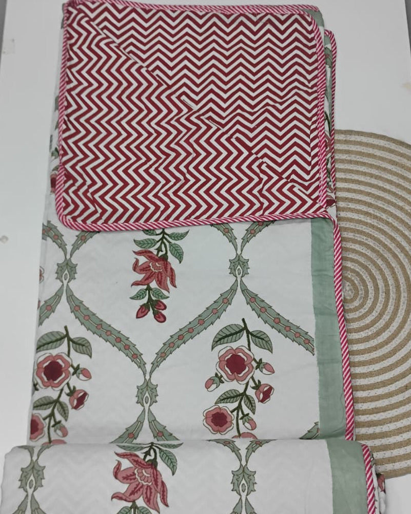 Bougainvillea - Reversible Cotton Mulmul Dohar | Red