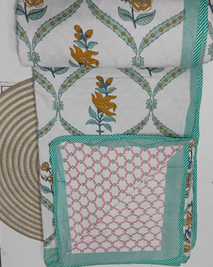Bougainvillea - Reversible Cotton Mulmul Dohar | Yellow