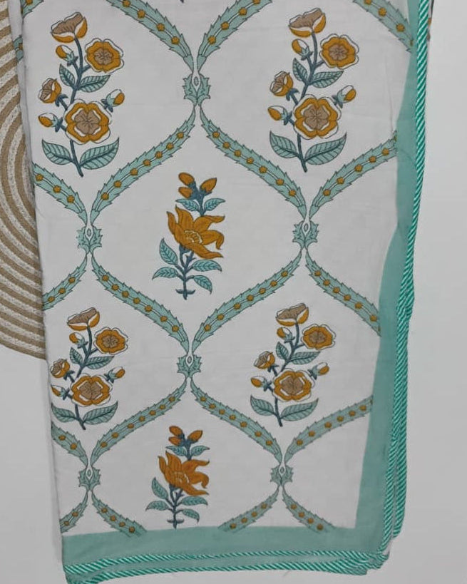 Bougainvillea - Reversible Cotton Mulmul Dohar | Yellow