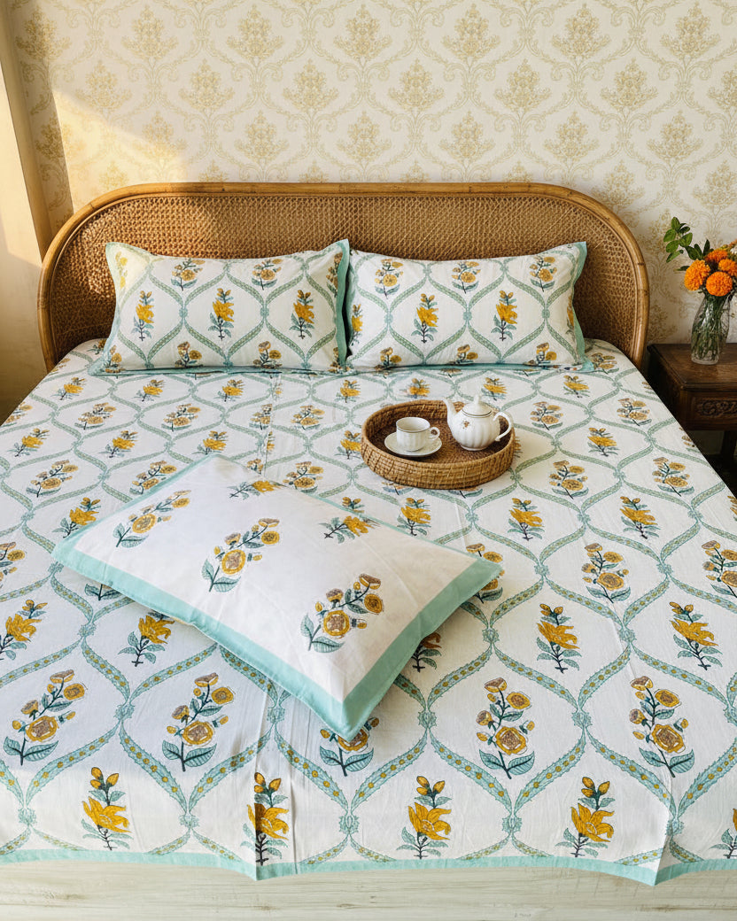 Bougainvillea - Everyday Cotton Bedsheet | Yellow