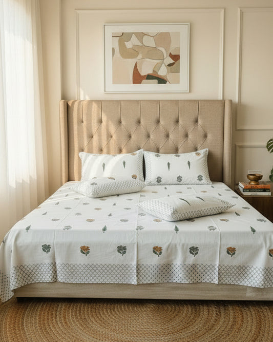 Champa Soft Fine Cotton Bedsheet | Green