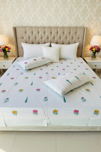 Champa teal buti pure cotton bedsheet – alternate view