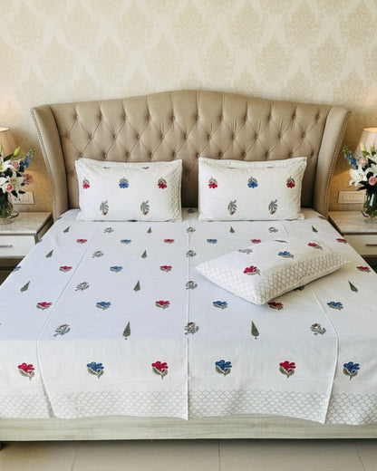Champa olive floral pure cotton bedsheet – front view