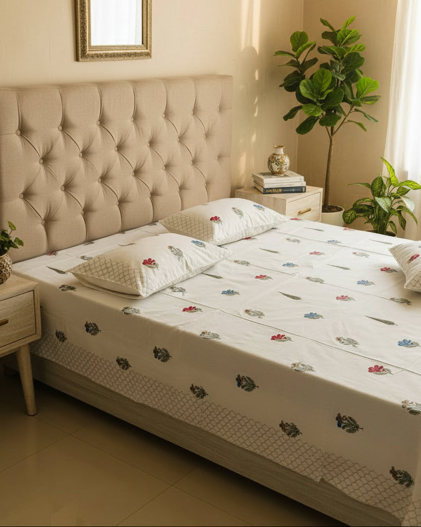 Champa - Soft Fine Cotton Bedsheet | Olive
