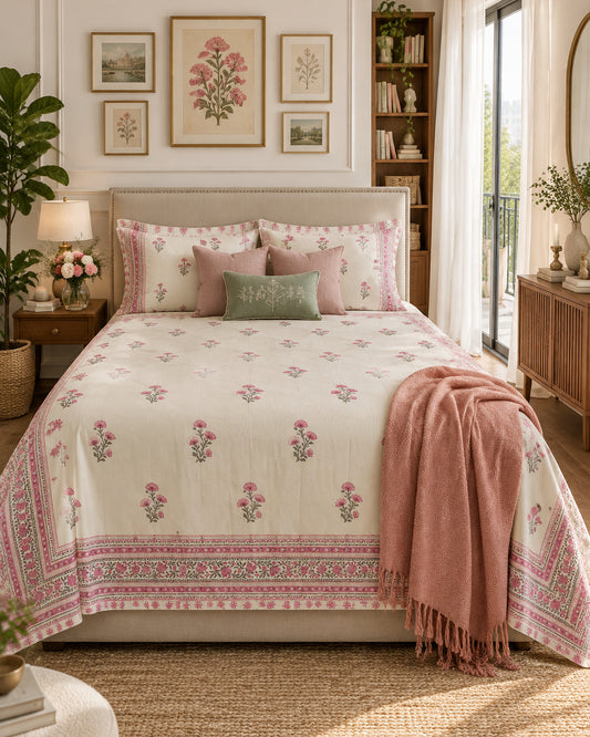Charu - Percale Cotton Bedsheet | Hand Block