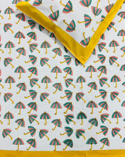 Chhatri green hand block pure cotton kids bedsheet – fabric close-up