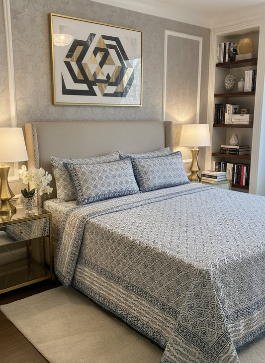 Chitralekha -The Pattern Bedsheet | Everyday Cotton | Blue