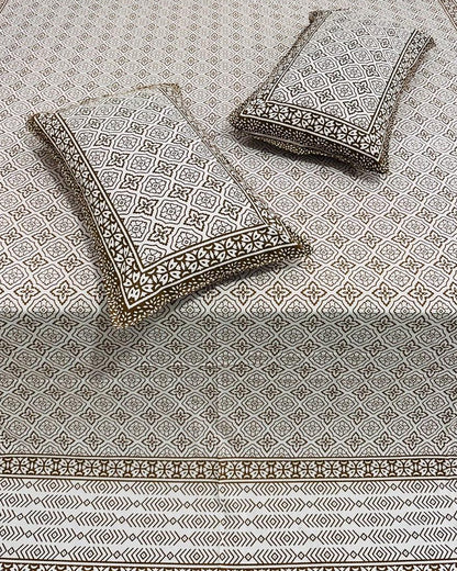 Chitralekha brown geometric pure cotton bedsheet – pillow cover detail