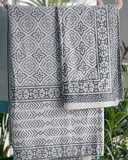 Chitralekha grey geometric pure cotton bedsheet – hanging view