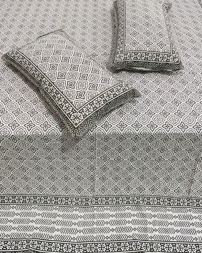 Chitralekha grey geometric pure cotton bedsheet – pillow cover detail