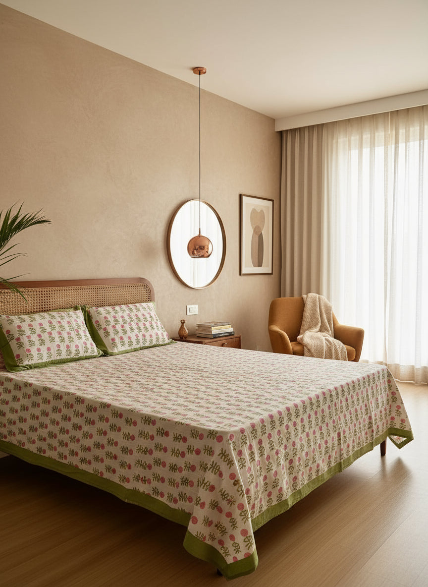 Dahlia - The Vibrant Bedsheet | Hand Block| Soft Fine Cotton