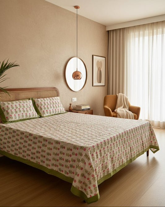Dahlia - Soft Fine Cotton Bedsheet | Hand Block