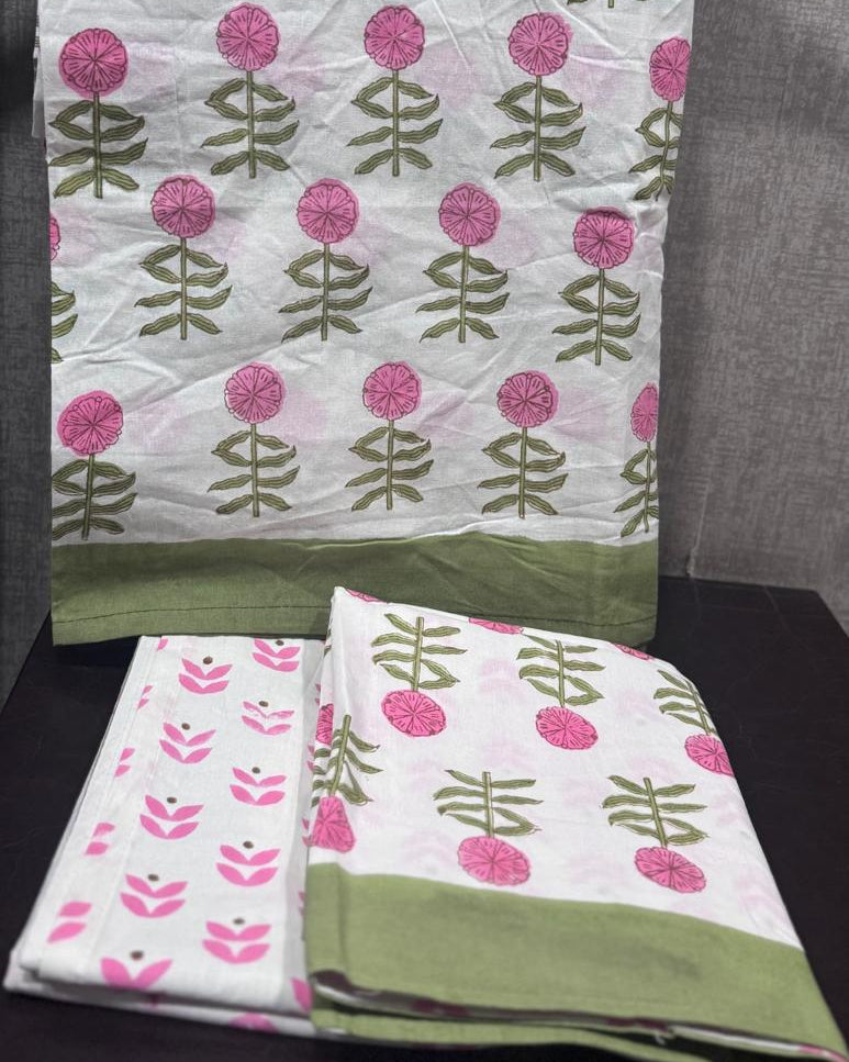 Dahlia hand block Soft Fine Cotton bedsheet – design detail
