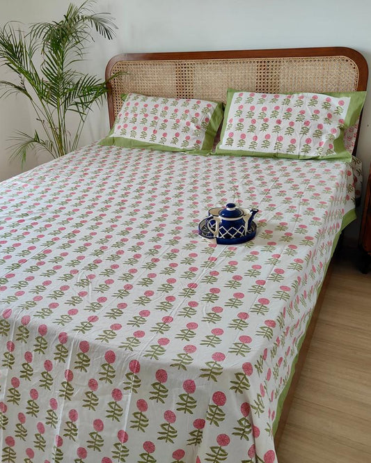 Dahlia - Soft Fine Cotton Bedsheet | Hand Block