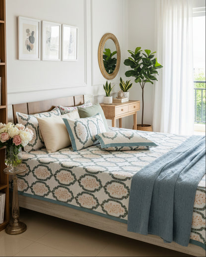 Dayra blue Everyday Cotton bedsheet – styled view