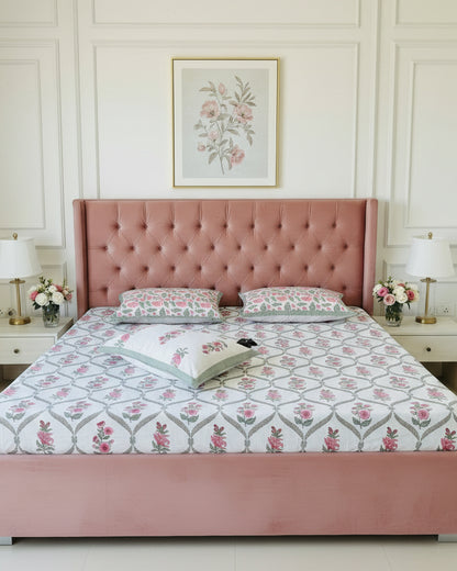Bougainvillea pink floral pure cotton bedsheet – pillow cover detail