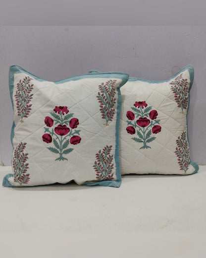 Fiza blue quilted cotton cushion cover – quilted detail