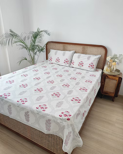 Fiza grey medallion pure cotton bedsheet – styled on a bed