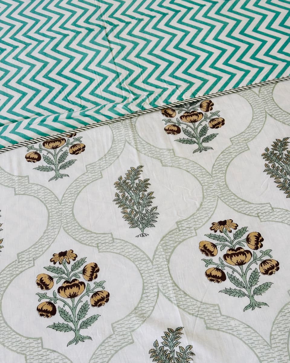 Fiza -  Reversible Cotton Malmal Dohar | Green