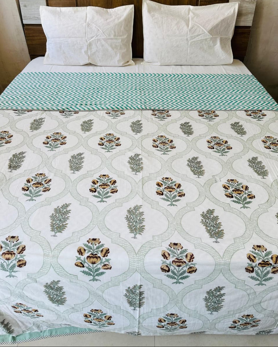 Fiza -  Reversible Cotton Malmal Dohar | Green