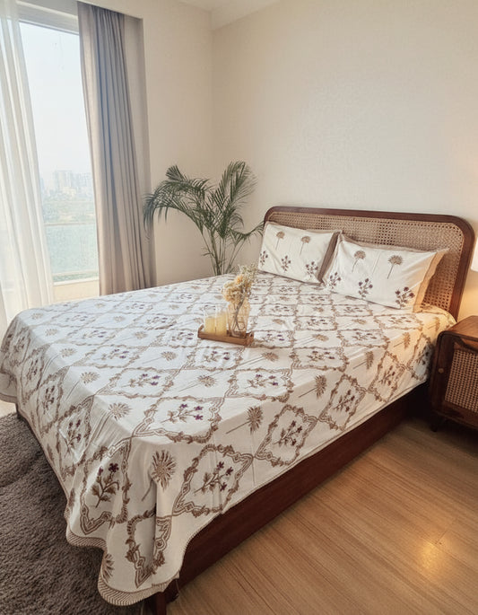 Gulnar - The Blooming Bedsheet | Fine Soft Cotton | Brown