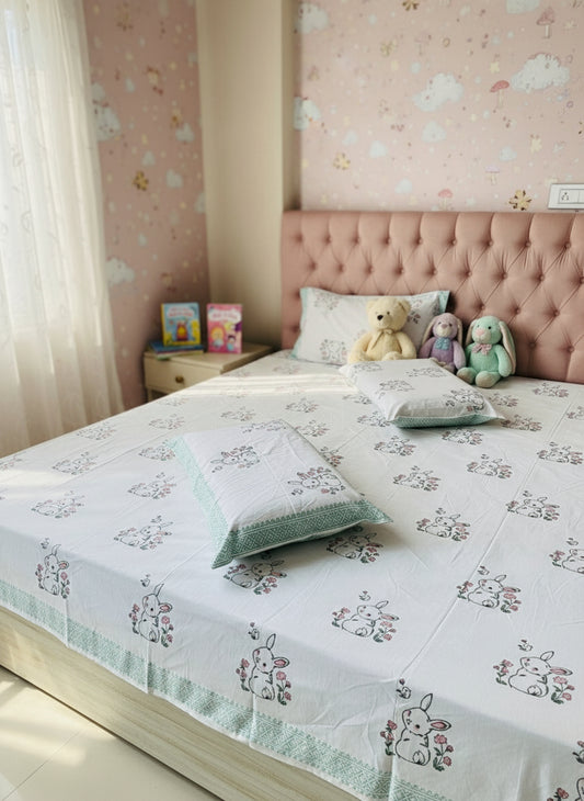 Garden Bunny - The soft Bedsheet | Hand Block | Soft Fine Cotton