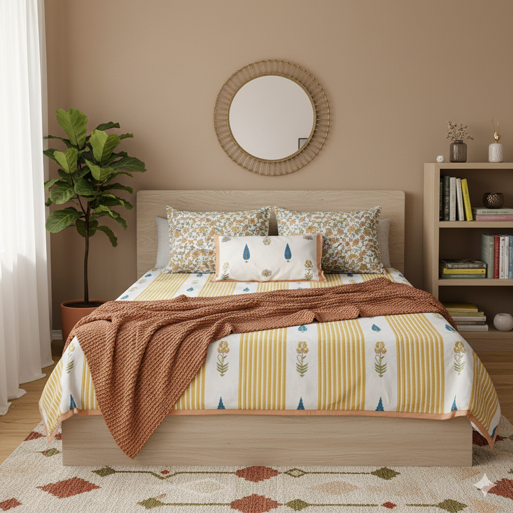 Rekha - The Stripe Bedsheet | Everyday Cotton | Yellow