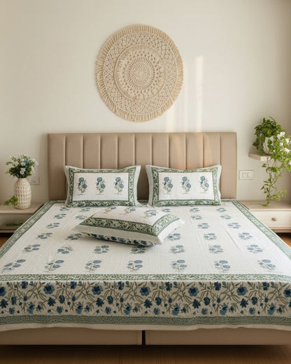 Gendika blue Everyday Cotton bedsheet – pillow detail