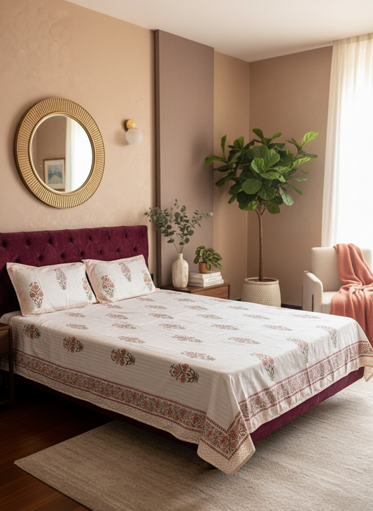 Gudhal - The Hibiscus Bedsheet | Hand Block | Luxe Cotton