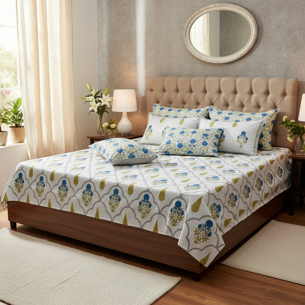 Gulaab - The Rose Bedsheet | Everyday Cotton | Blue