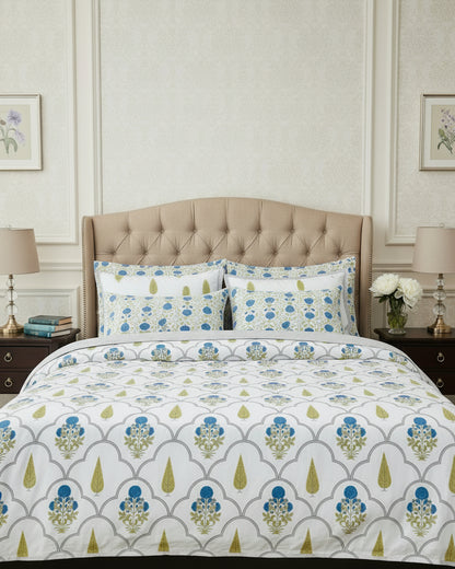 Gulaab blue floral pure cotton bedsheet – front view