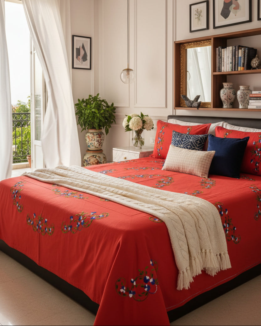 Gulbahar - Soft Fine Cotton Bedsheet | Hand Embroidered