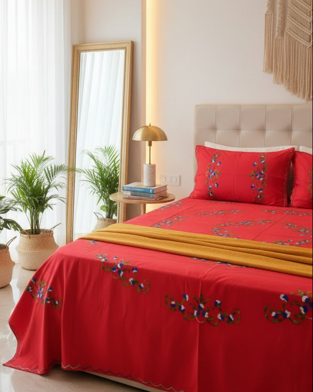 Gulbahar - Soft Fine Cotton Bedsheet | Hand Embroidered